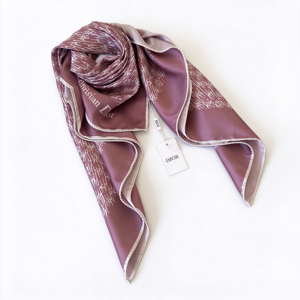 Dior Style Houndstooth Silk Square Scarf – Dusty Rose Pied-de-Poule Print Carré , Luxury French Designer 100% Silk Headscarf for Women, Classic Neck Wrap Accessory