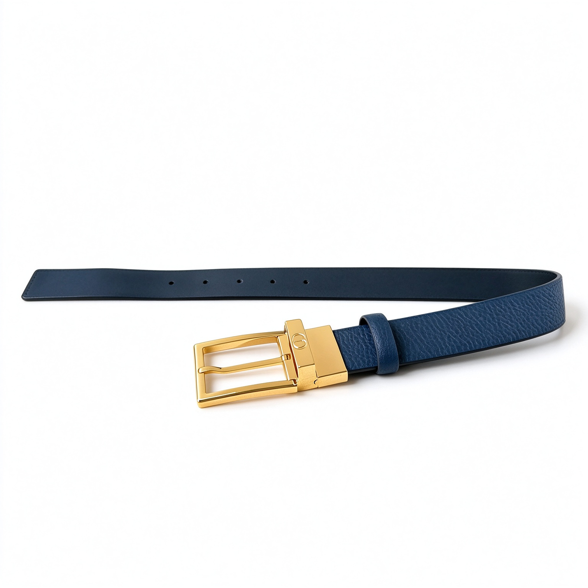 Dior Reversible Leather Belt | Navy Blue & Black Grained Calfskin with Gold-Tone CD Buckle, 3.5cm Width