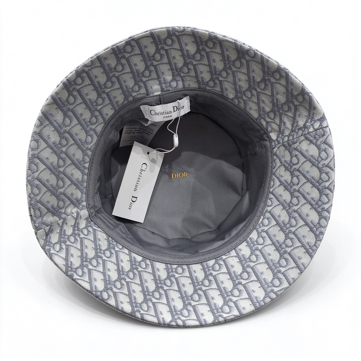 Dior Style Oblique Jacquard Bucket Hat – Grey & Silver All-Over Monogram Fisherman Hat with Christian Dior Paris Band, Luxury French Designer Cotton Blend Sun Hat for Men & Women