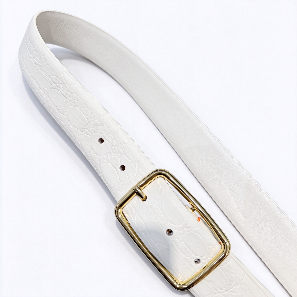 Loro Piana Crocodile-Embossed Leather Belt - Ivory/Off-White Italian Calfskin with Gold Pin Buckle, Designer Luxury Waist Belt