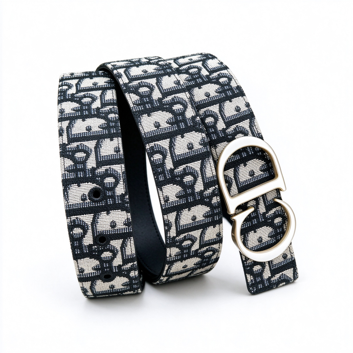 Dior 30 Montaigne Navy & Beige Oblique Jacquard Belt | Silver CD Buckle — Luxury Designer Waist Belt