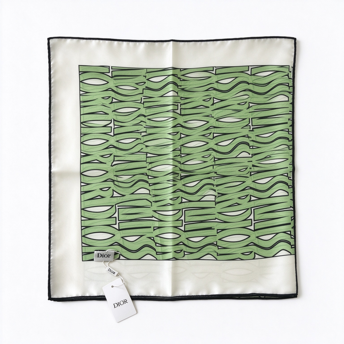 Dior Style Miss Dior Silk Square Scarf – Lime Green Monogram Print Carré, Luxury French Designer 100% Silk Headscarf 90×90cm, Vintage-Inspired Neck Wrap for Women