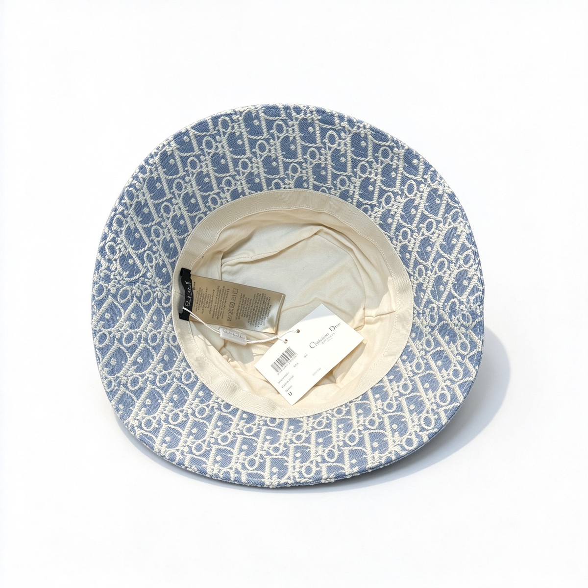 Dior Style Oblique Jacquard Bucket Hat – Sky Blue & Ivory All-Over Monogram Fisherman Hat,