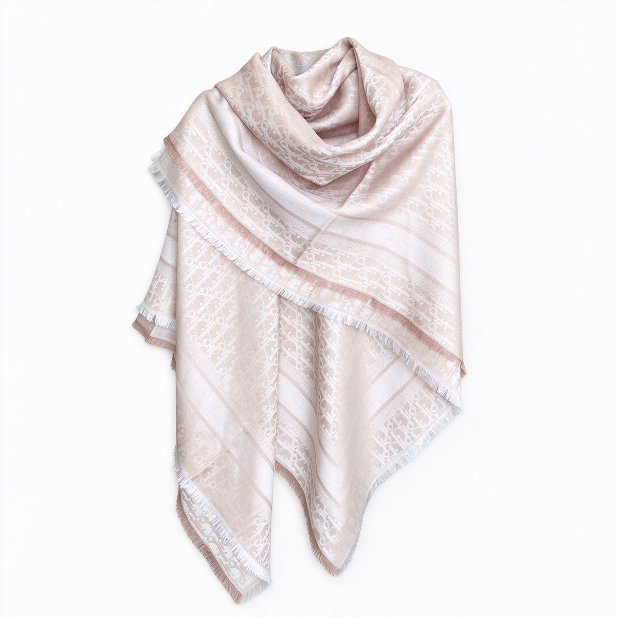Dior Oblique Jacquard Shawl | Rose Pink Wool Large Square Wrap | Fringed Luxury Stole