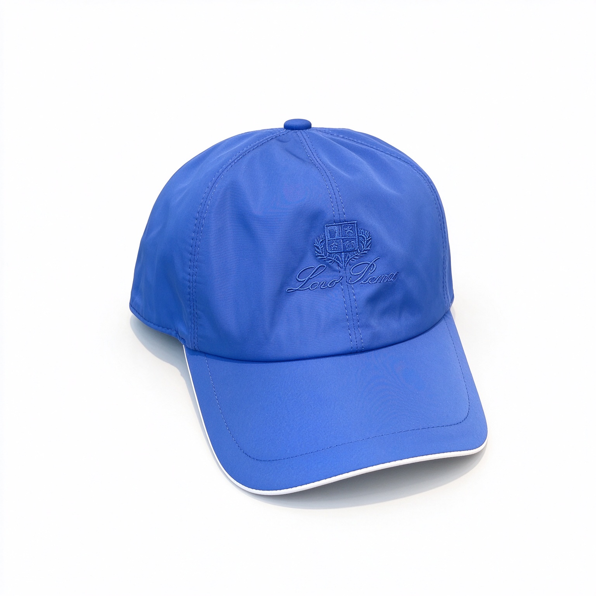 Loro Piana Storm System  Baseball Cap | Royal Blue Waterproof Wind Microfiber Hat with White Trim & Tonal Embroidered Logo