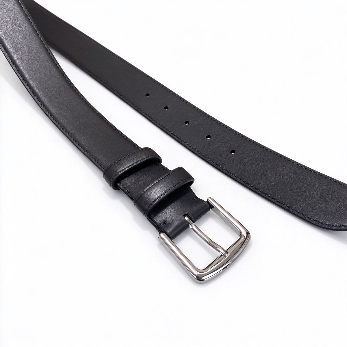 Loro Piana Classic Calfskin Leather Belt - Matte Black Italian Leather with Polished Silver Pin Buckle, Designer Luxury Waist Belt