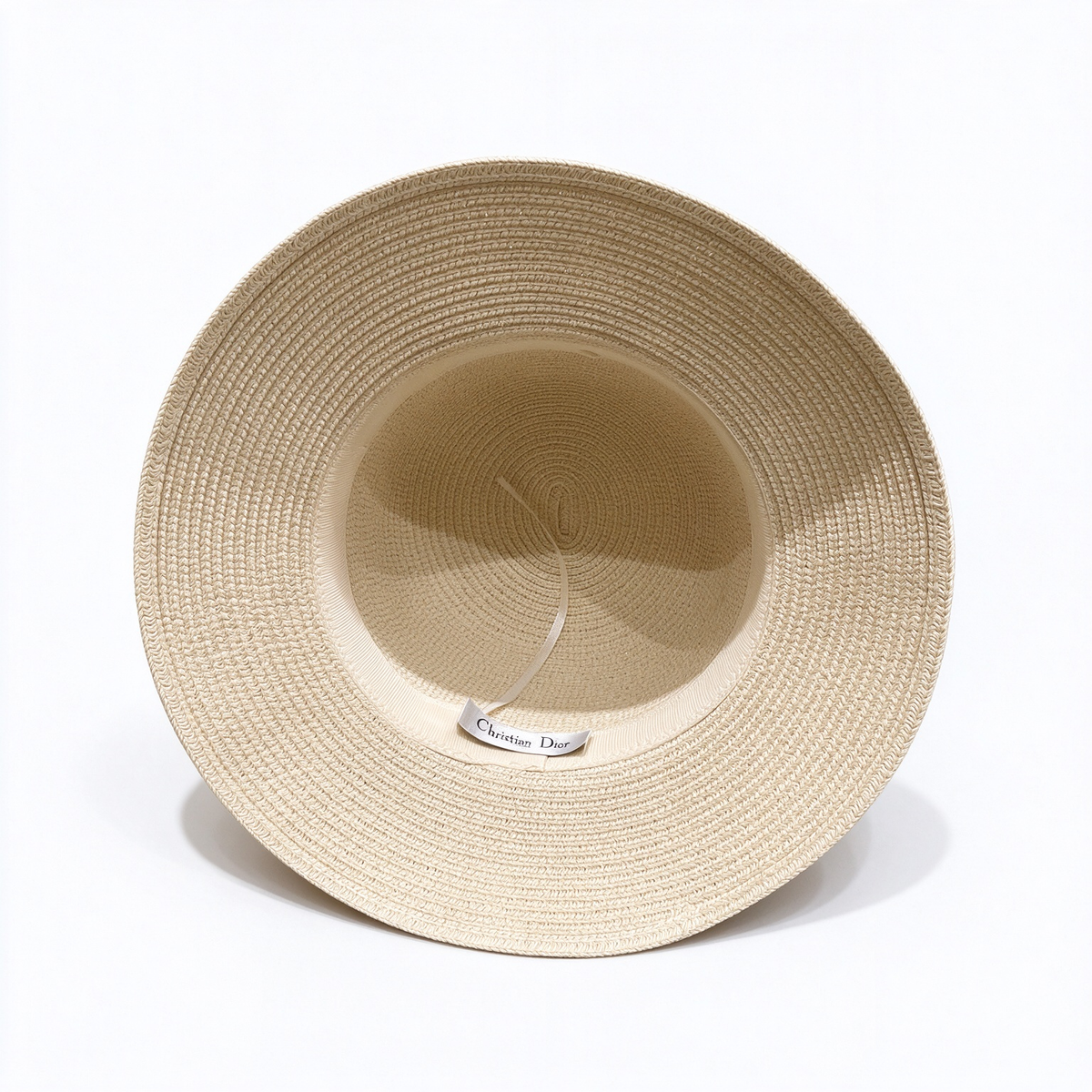 Dior Style Straw Cloche Sun Hat – Natural Beige Woven Hat with Denim Ribbon Band & Leather Christian Dior Logo Patch, Luxury French Designer Summer Resort Hat for Women