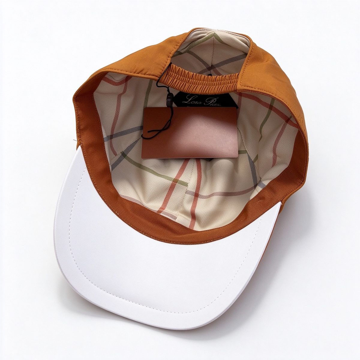 Loro Piana Storm System  Baseball Cap | Caramel Amber Waterproof Wind Microfiber Hat with White Trim & Gold Crest Badge