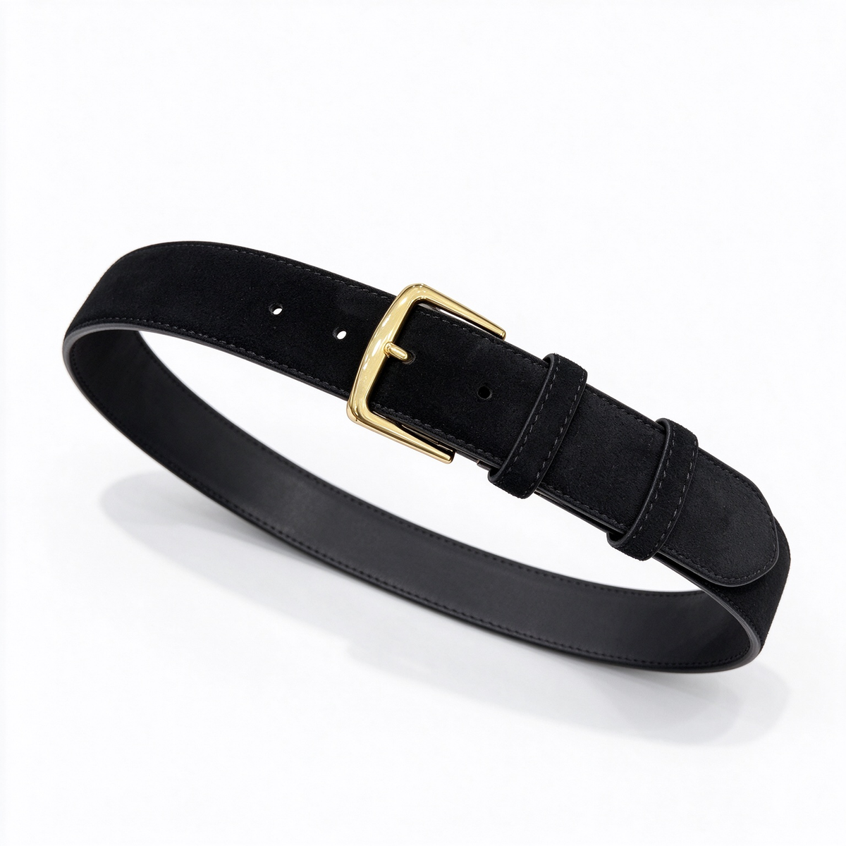 Loro Piana Suede Leather Belt - Black Premium Velour Calfskin with Gold Pin Buckle, Unisex Luxury Waist Belt