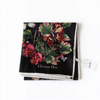 Christian Dior Bal Butterfly & Floral Silk Scarf – Black Multicolor Butterfly Garden Print | Luxury Designer Accessory