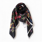 Christian Dior Bal Butterfly & Floral Silk Scarf – Black Multicolor Butterfly Garden Print | Luxury Designer Accessory