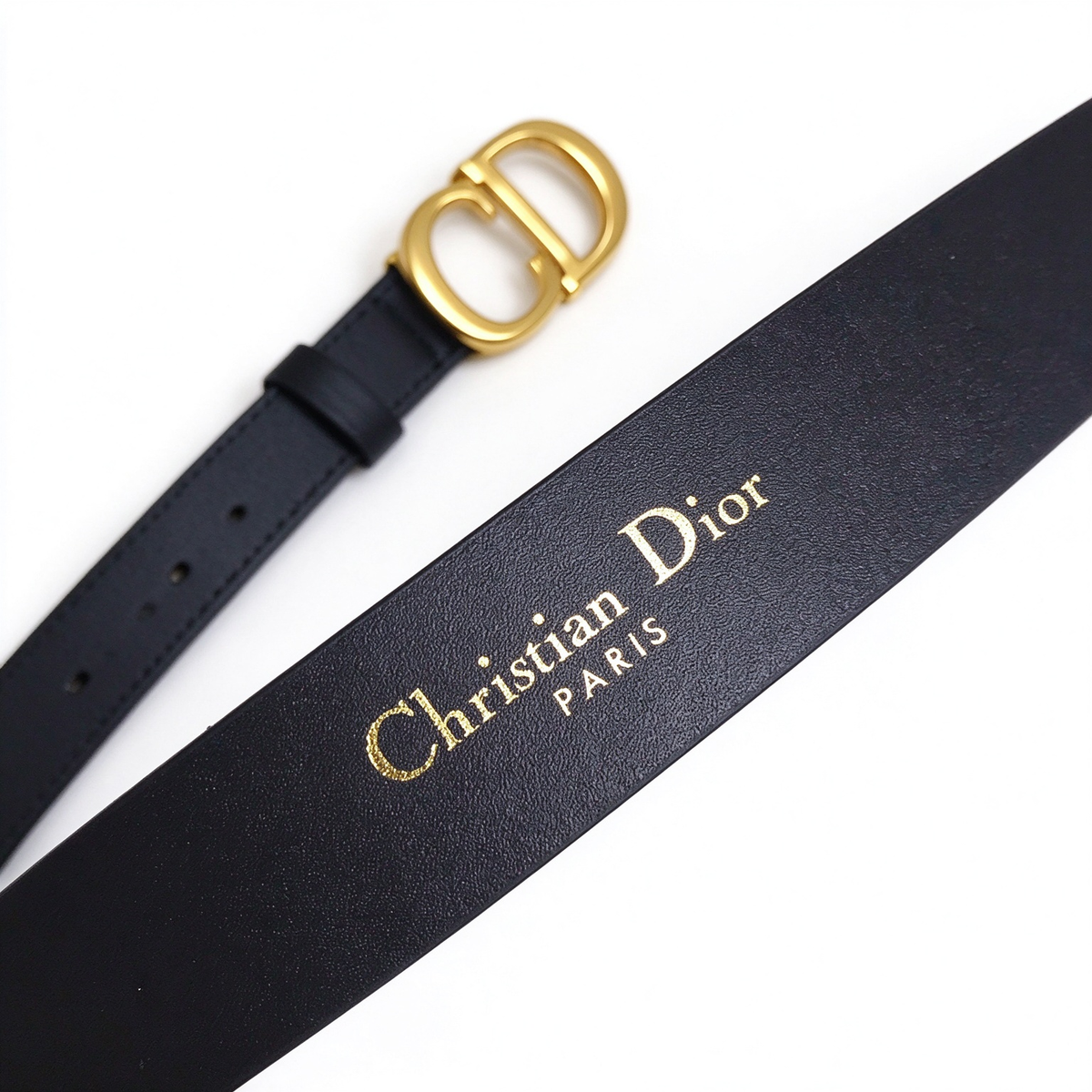 Dior 30 Montaigne Black Smooth Leather Belt | Gold CD Buckle Skinny Waist Belt — Luxury Designer Fine Leather Belt