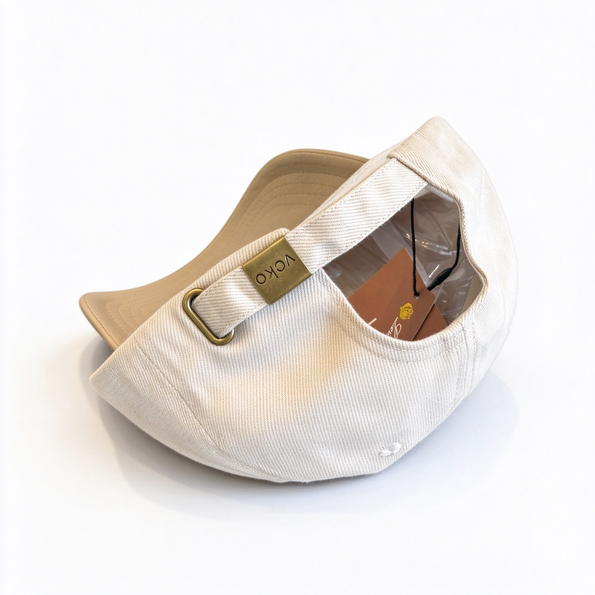 Loro Piana Beige/Sand Leather Trim Baseball Cap - Cotton Twill Dad Hat with Tan Calfskin Brim & Grey LP Diamond Patch, Designer Luxury Cap