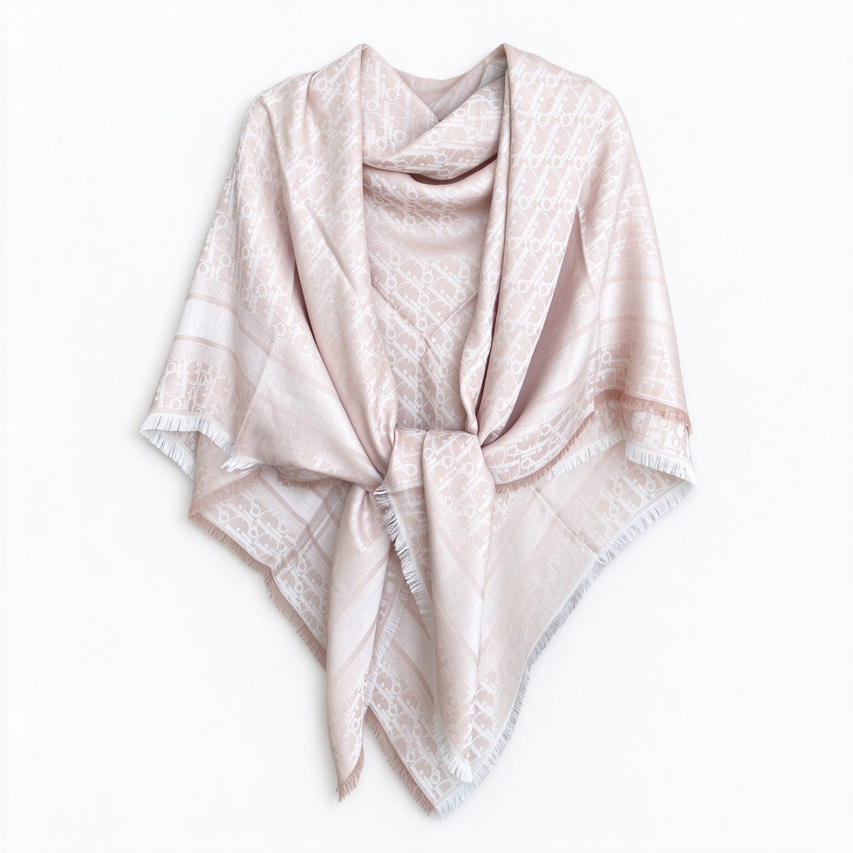 Dior Oblique Jacquard Shawl | Rose Pink Wool Large Square Wrap | Fringed Luxury Stole