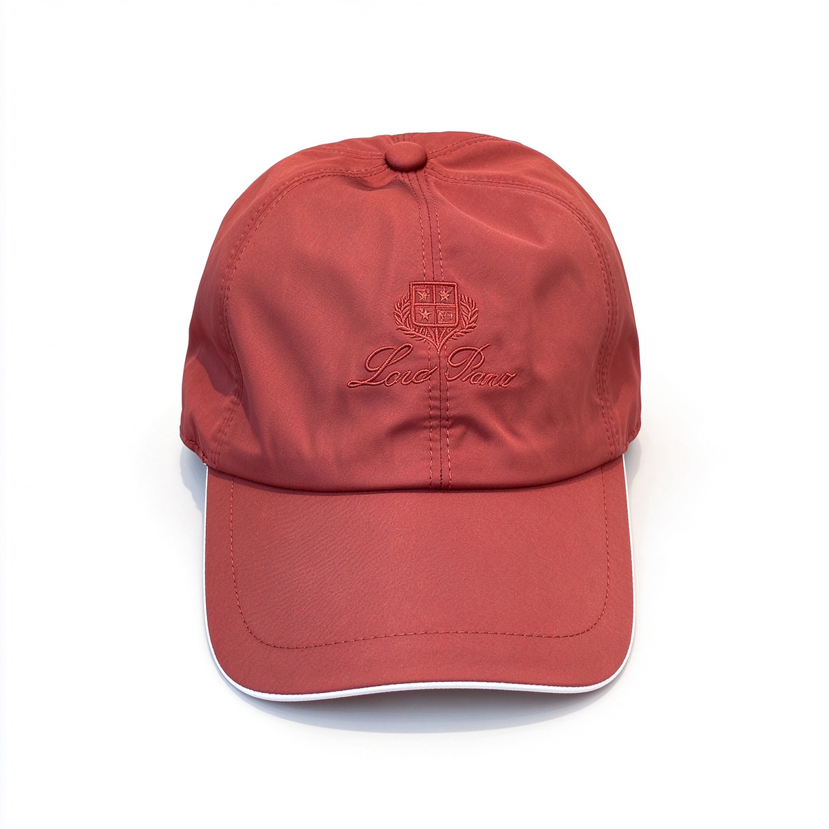 Loro Piana Storm System Baseball Cap | Bright Orange Waterproof Wind Microfiber Hat with White Trim & Tonal Embroidered Logo