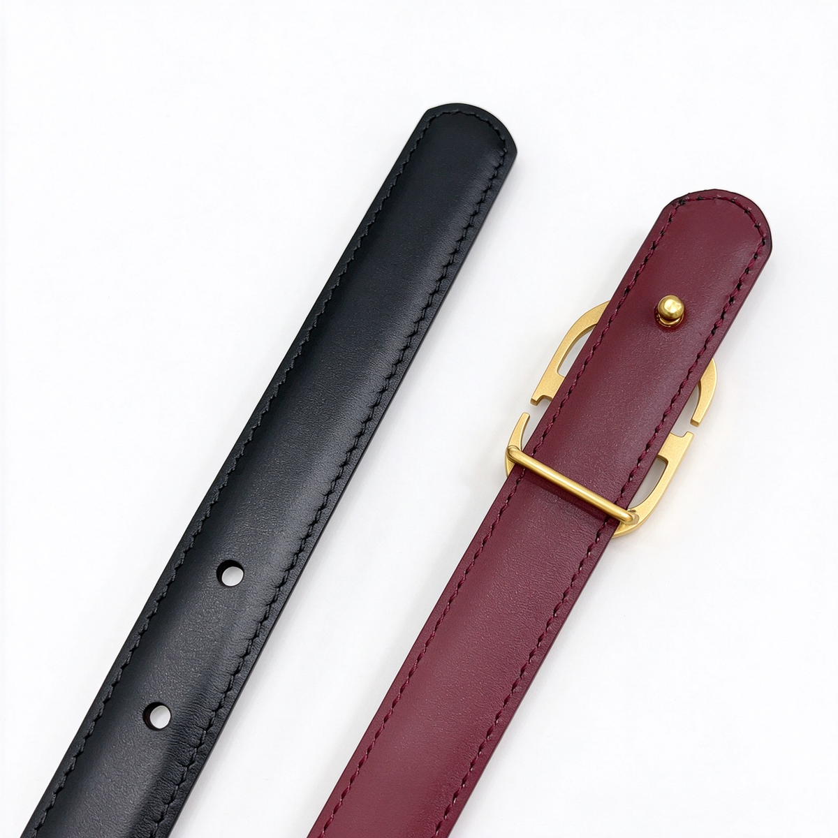 Dior Black & Burgundy CD Logo Leather Belt | Gold CD Buckle Skinny Waist Belt — Minimalist Luxury Designer Belt