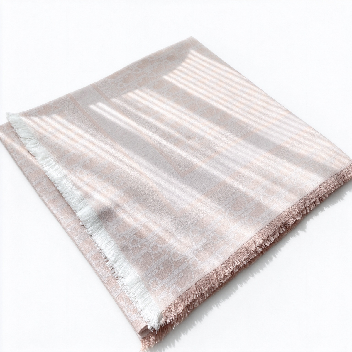 Dior Oblique Jacquard Shawl | Rose Pink Wool Large Square Wrap | Fringed Luxury Stole