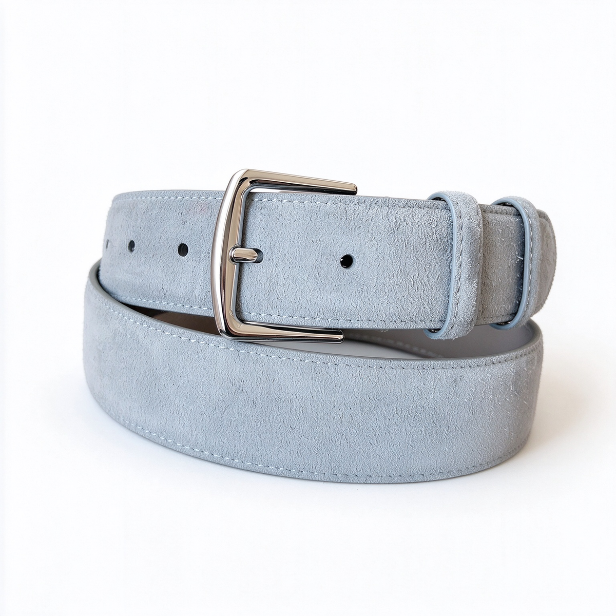 Loro Piana Men's Suede Leather Belt in Light Gray-Blue with Silver-Tone Buckle — Italian Crafted Reversible Luxury Belt | Premium Designer Fashion Accessories