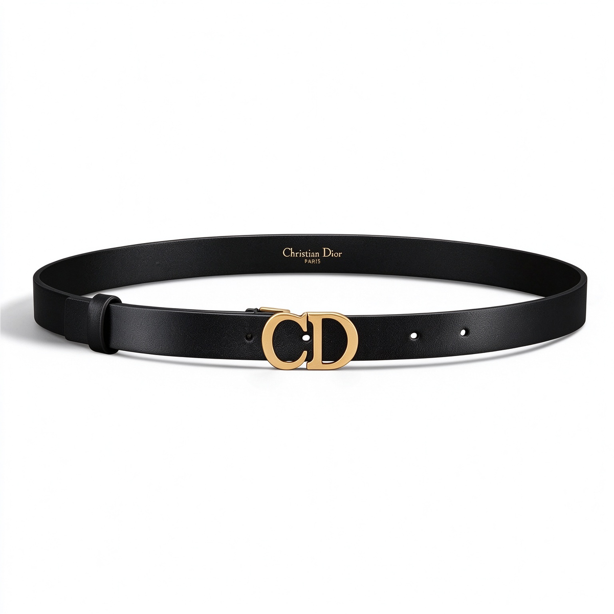 Dior 30 Montaigne Black Smooth Leather Belt | Gold CD Buckle Skinny Waist Belt — Luxury Designer Fine Leather Belt