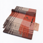 Loro Piana  Cashmere Large Check Scarf Shawl Rust Terracotta Grey | Luxury Plaid Oversized Wrap Women's & Men's Fine Accessories