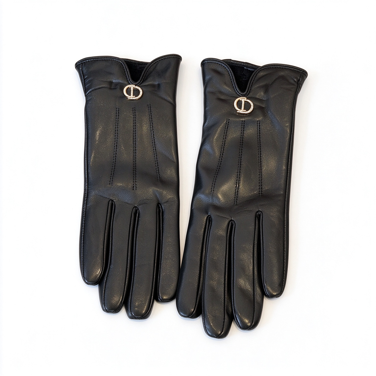 Dior CD Icon Long Leather Gloves | Black Smooth Lambskin with Silver-Tone CD Buckle
