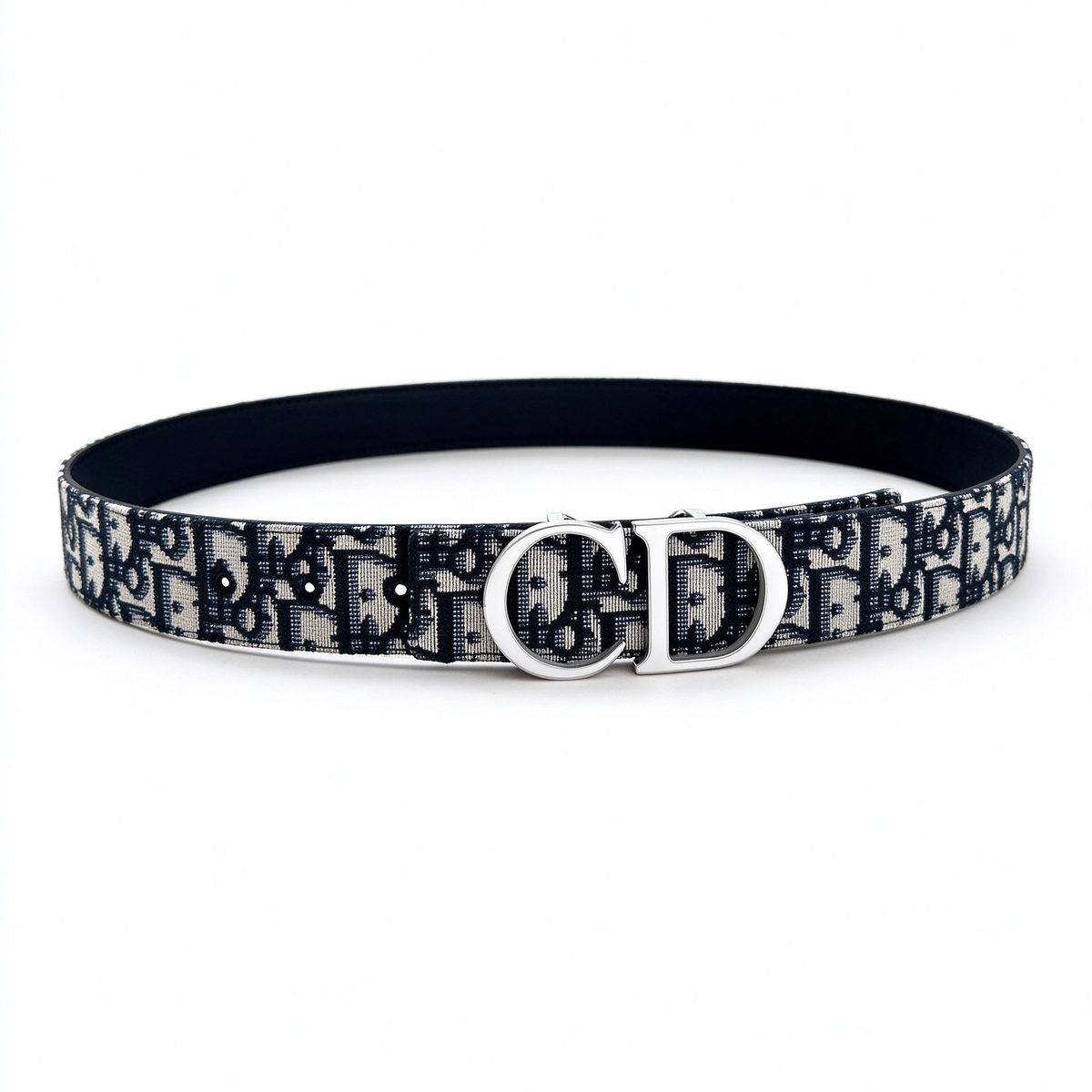 Dior 30 Montaigne Navy & Beige Oblique Jacquard Belt | Silver CD Buckle — Luxury Designer Waist Belt
