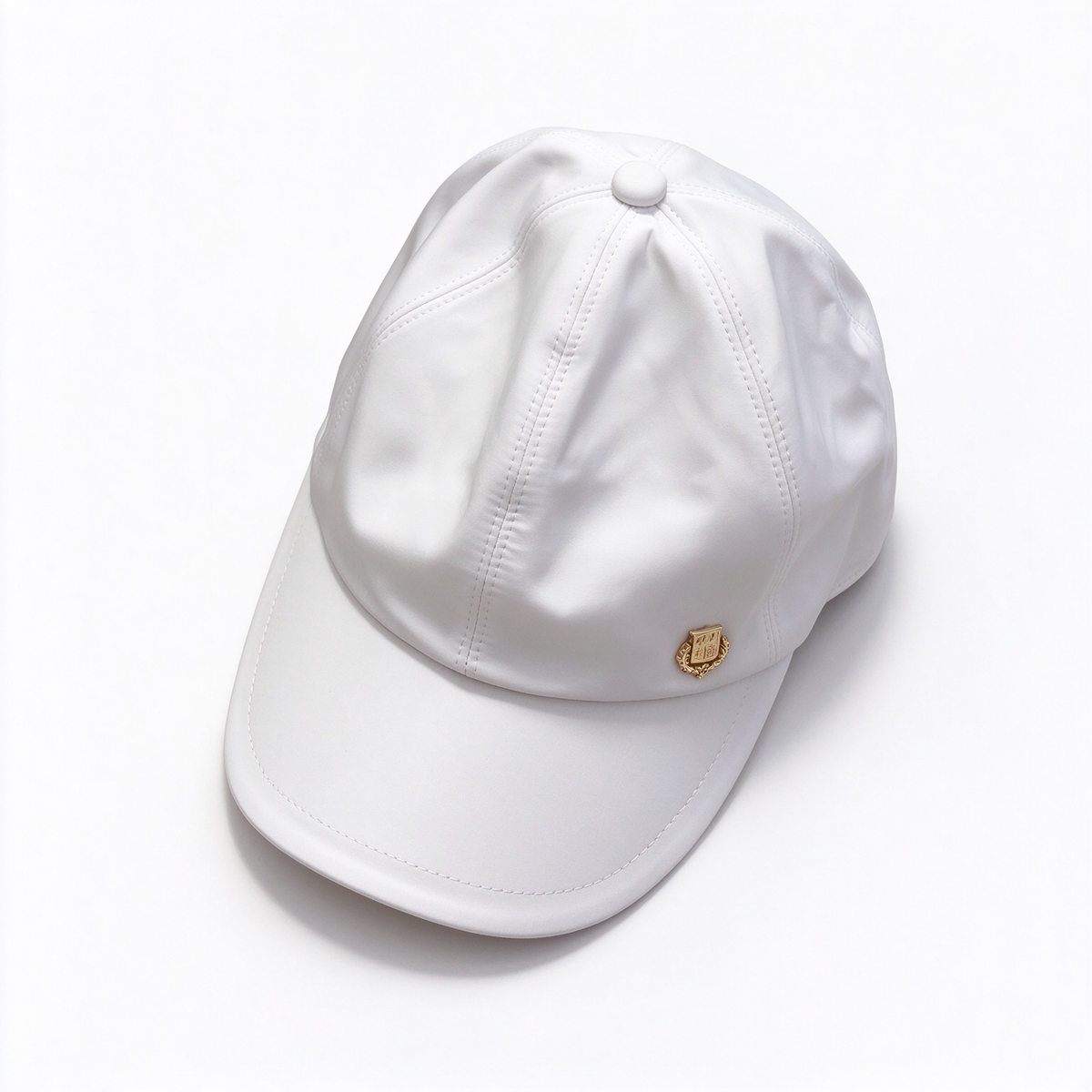 Loro Piana Storm System Baseball Cap | Classic White Waterproof Wind Microfiber Hat with White Trim & Gold Crest Badge