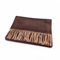 Loro Piana Gifts Cashmere Scarf | Luxury Reversible Wrap in Dark Chocolate Brown with Camel Contrast Fringe | Embroidered Crest