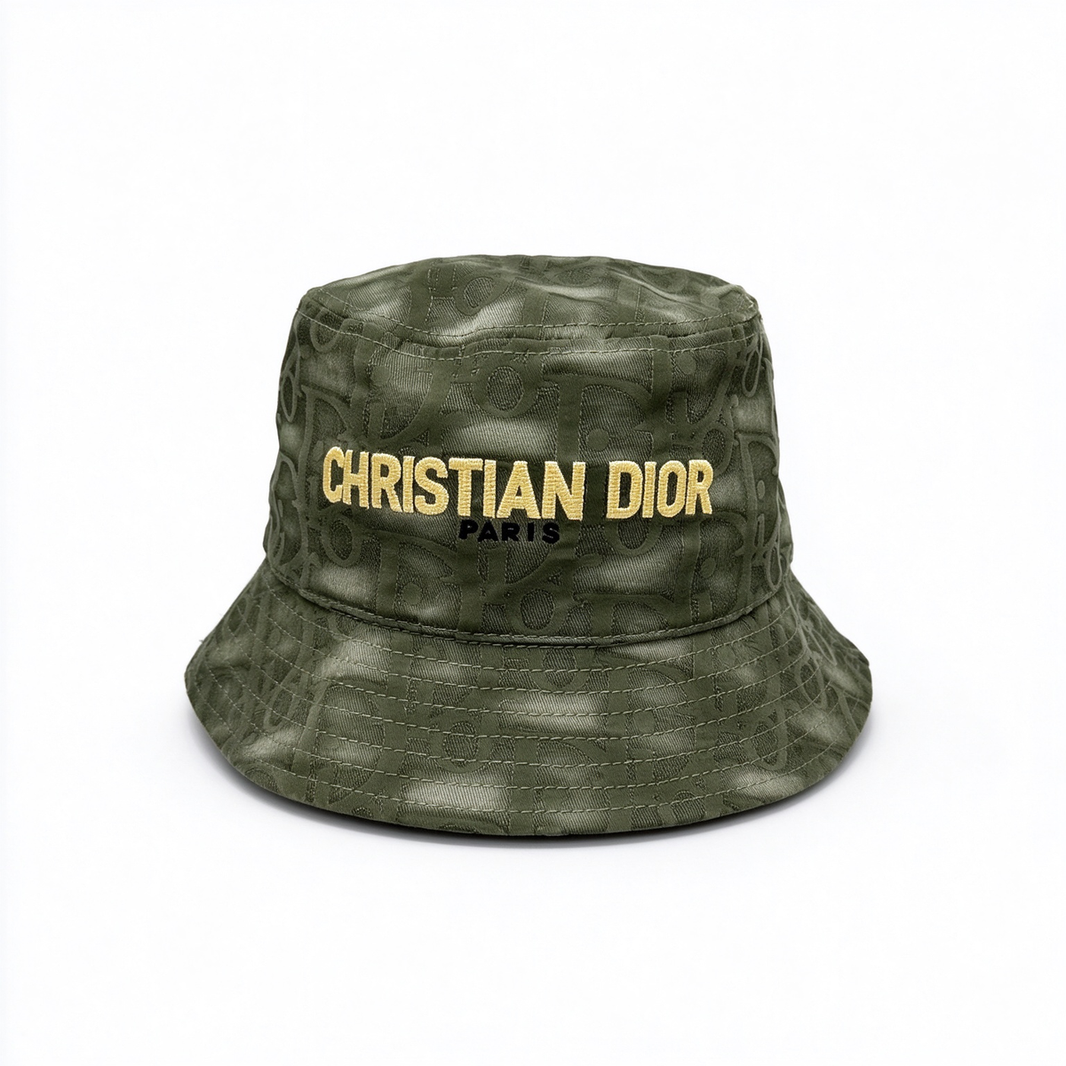 Dior Style Black Oblique Jacquard Bucket Hat – All-Over Monogram Fisherman Hat with Embroidered Christian Dior Paris Logo in Gold, Luxury French Designer Streetwear Sun Hat for Men & Women
