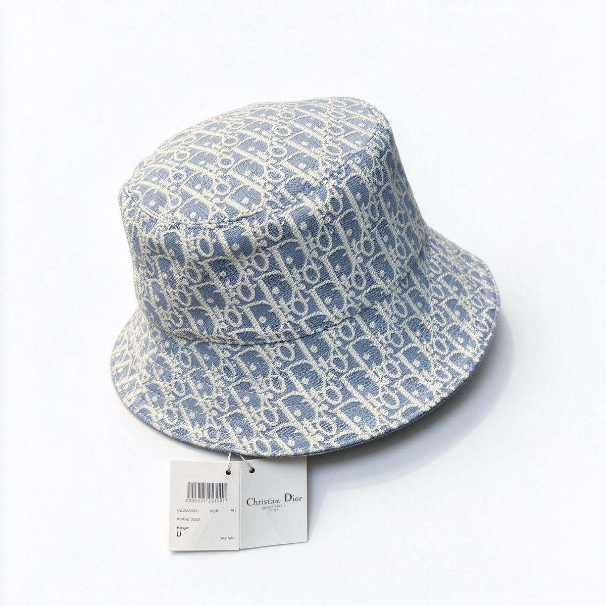 Dior Style Oblique Jacquard Bucket Hat – Sky Blue & Ivory All-Over Monogram Fisherman Hat,