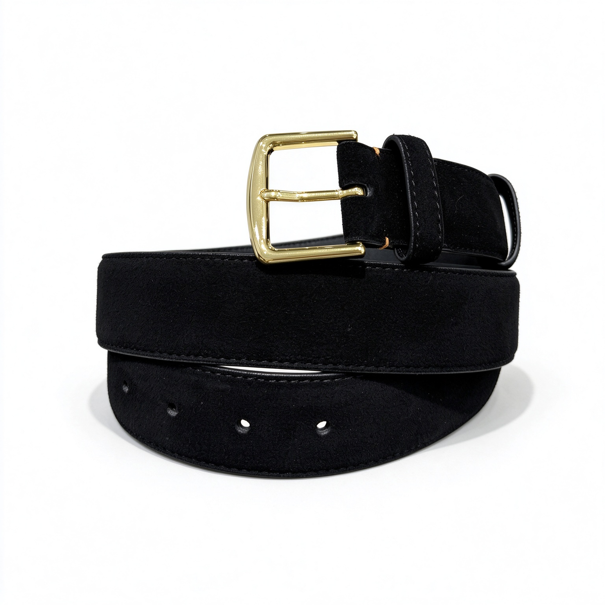 Loro Piana Suede Leather Belt - Black Premium Velour Calfskin with Gold Pin Buckle, Unisex Luxury Waist Belt