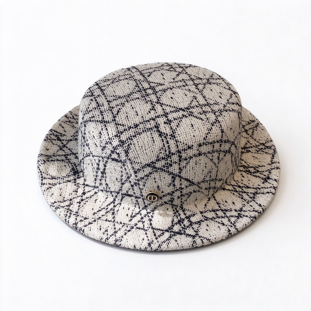 Dior Oblique Jacquard Bucket Hat — a navy blue and beige cotton-blend bucket hat, featuring a metal 'CD' buckle;