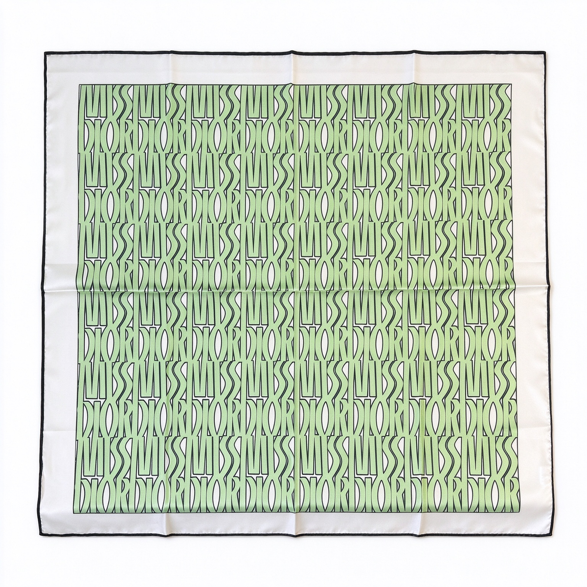 Dior Style Miss Dior Silk Square Scarf – Lime Green Monogram Print Carré, Luxury French Designer 100% Silk Headscarf 90×90cm, Vintage-Inspired Neck Wrap for Women
