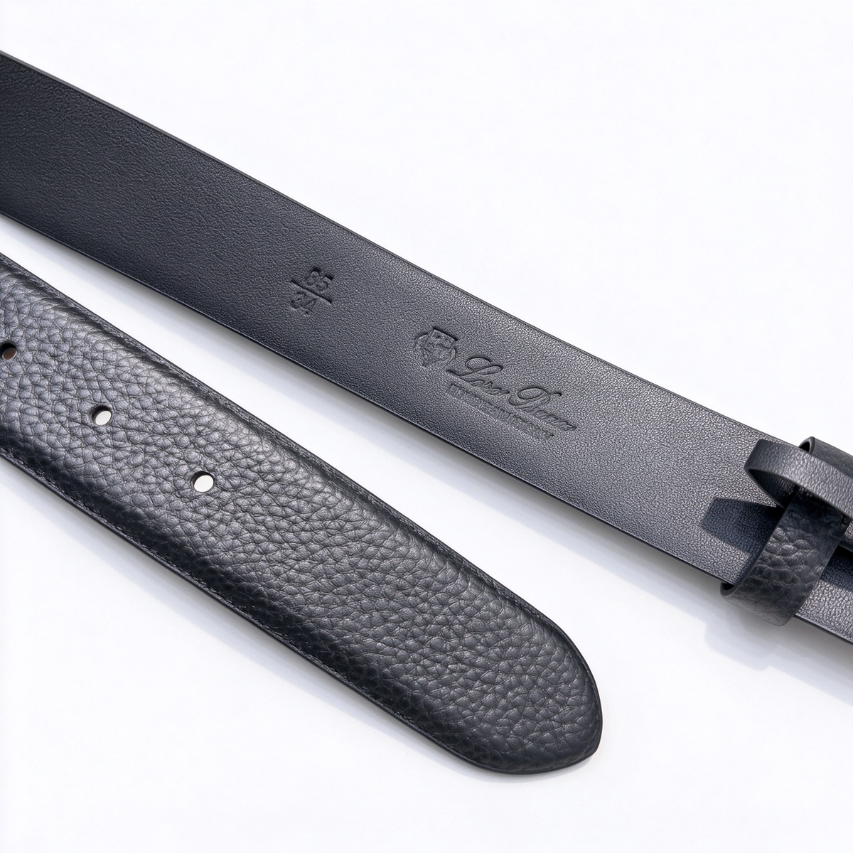 Loro Piana Reversible Pebbled & Smooth Leather Belt - All Black Italian Calfskin with Gunmetal Buckle, 2-in-1 Designer Luxury Waist Belt